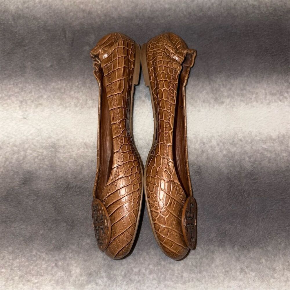 Tory Burch Reva Women's Brown Croc Embossed Ballet Flats Size 7.5 - Picture 5 of 9